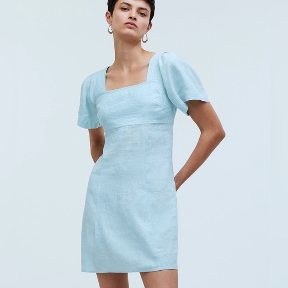 Madewell Dresses & Skirts - Madewell Square-Neck Blue Mini Dress in 100% Linen Size 0